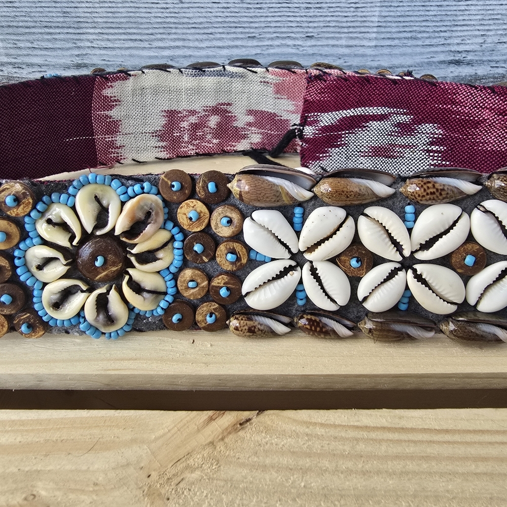Beaded Cowrie Bohemian Beach Shell Tie Up Belt 33.5" - Picture 7 of 9